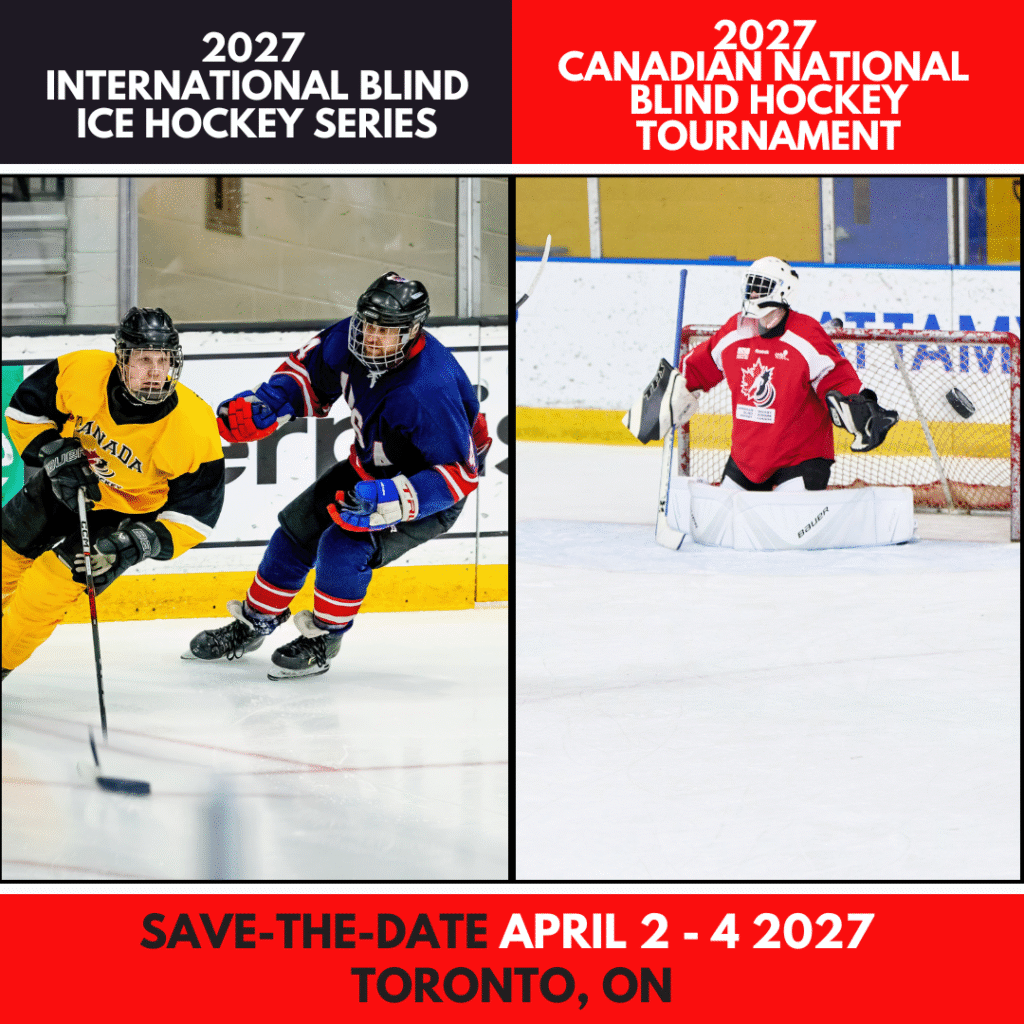 image of a team canada player and team usa player and to the right a puck dates are april 2 -4
