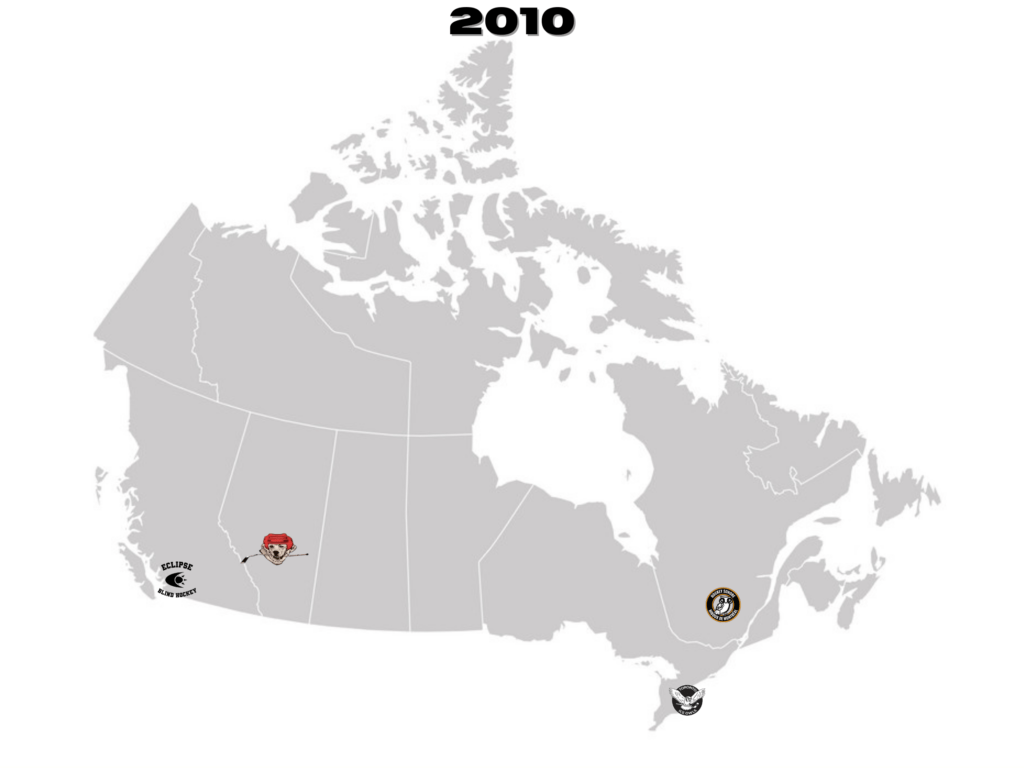 The map has the 4 original cities of Blind Hockey programs 