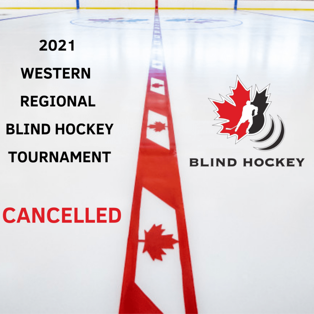 canadian blind hockey logo on centre ice with the word cancelled