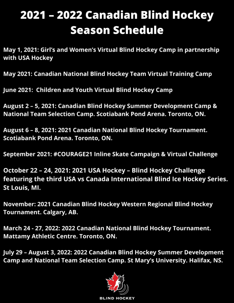 2021 – 2022 Canadian Blind Hockey Season Schedule Released Including Major Event Announcements graphic 