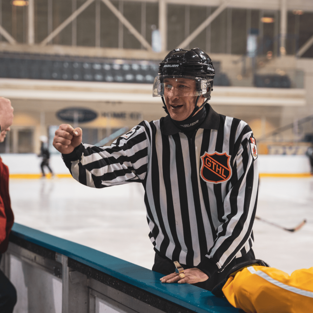 Ref photo during a blind hockey game 
