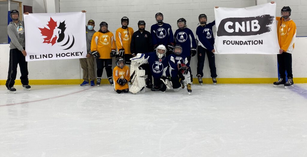 CNIB Lake joe blind hockey camp group photo