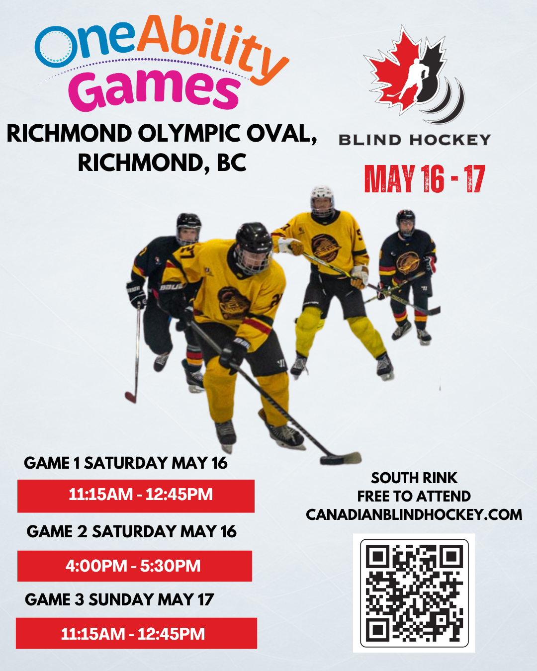 One Ability Games and Blind Hockey promotional poster 
