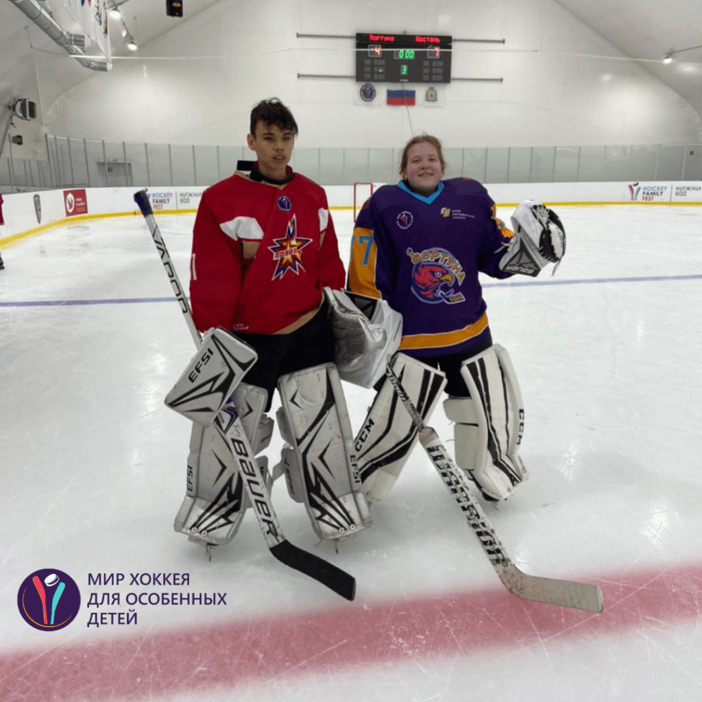 youth Russian blind hockey goalies take a picture together 